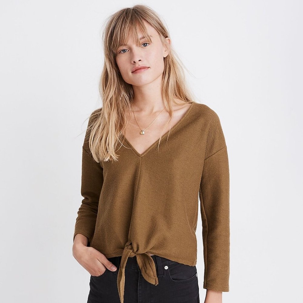 Texture & Thread Long-Sleeve Tie-Front Top